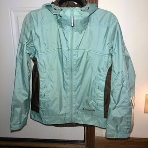 Teal and Brown Columbia Rain Jacket | Small